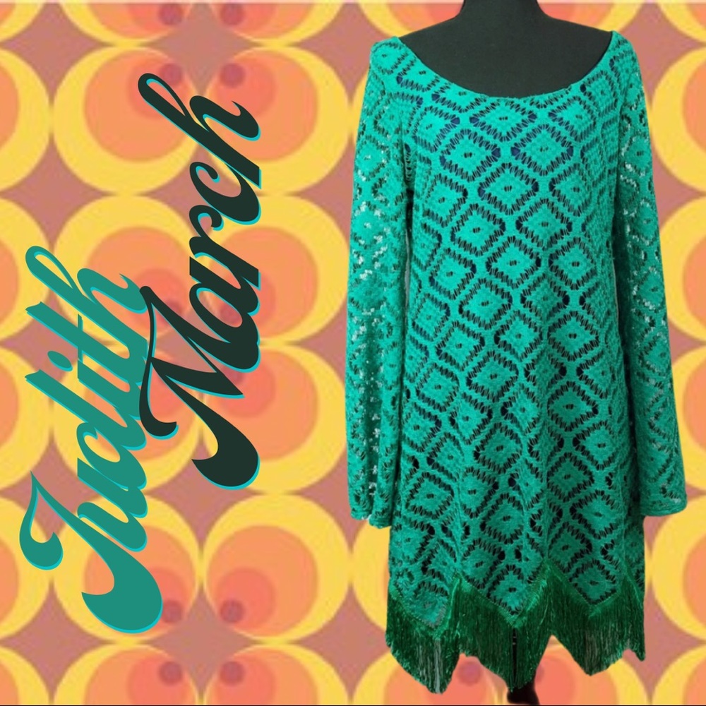 Judith March | Green crochet and fringe dress